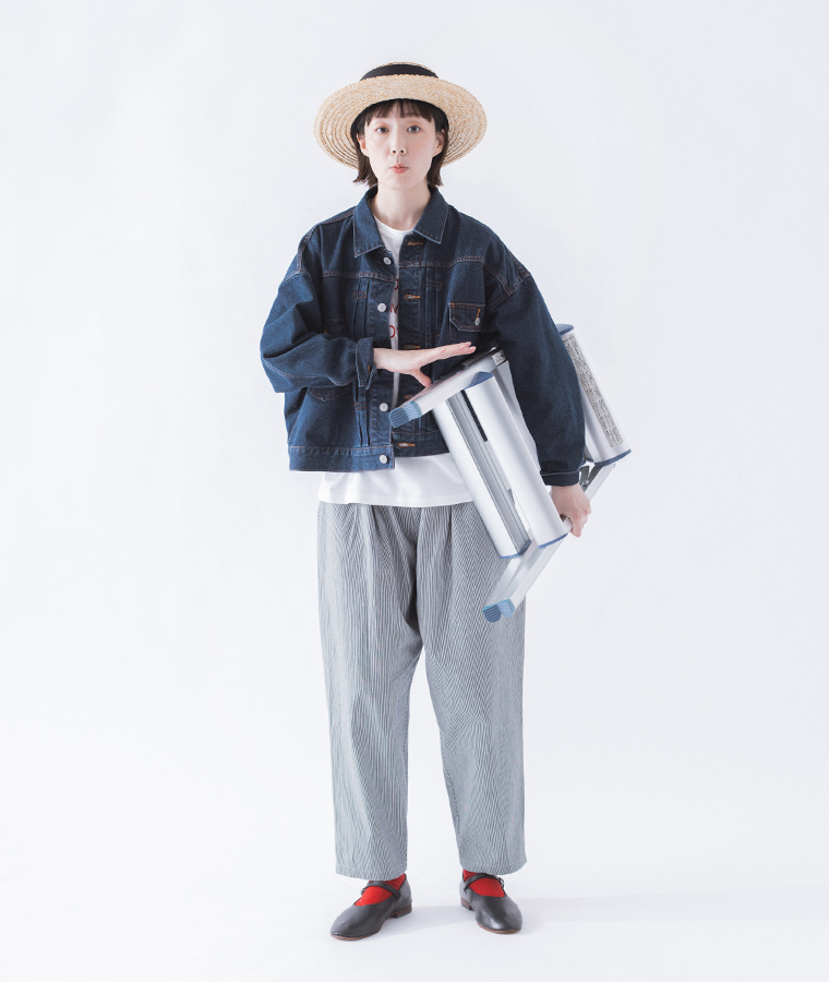 &yarn ヒッコリーパンツ ネイビー 全身前