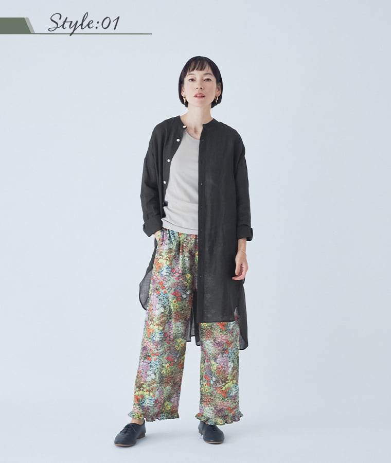 &yarn コットン総柄ワイドパンツ の着こなし