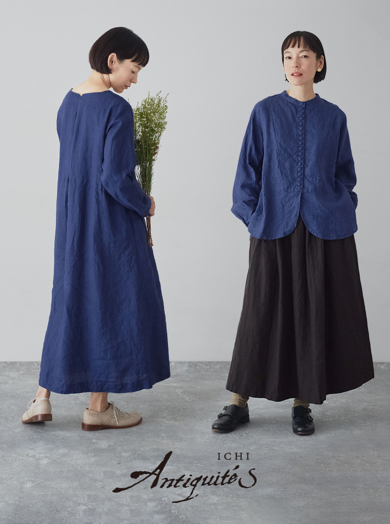 凛とした大人の装い【 ICHI Antiquites 】深いインディゴカラーのシャツ＆ワンピース