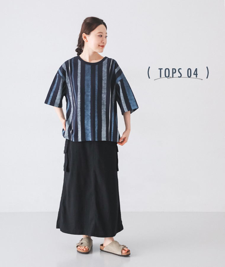 【 NUEVO BLANCA 】水彩＋箔ストライプ5分袖Tシャツ