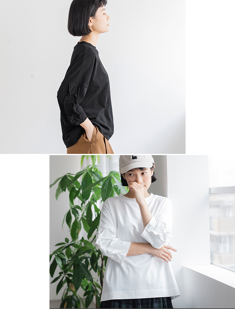 nop de nod コットン天竺　フリル6分袖Tシャツ 2体