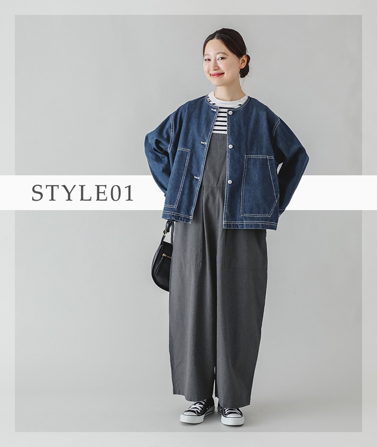 【 kermu 】コットン9OZデニムノーカラージャケット