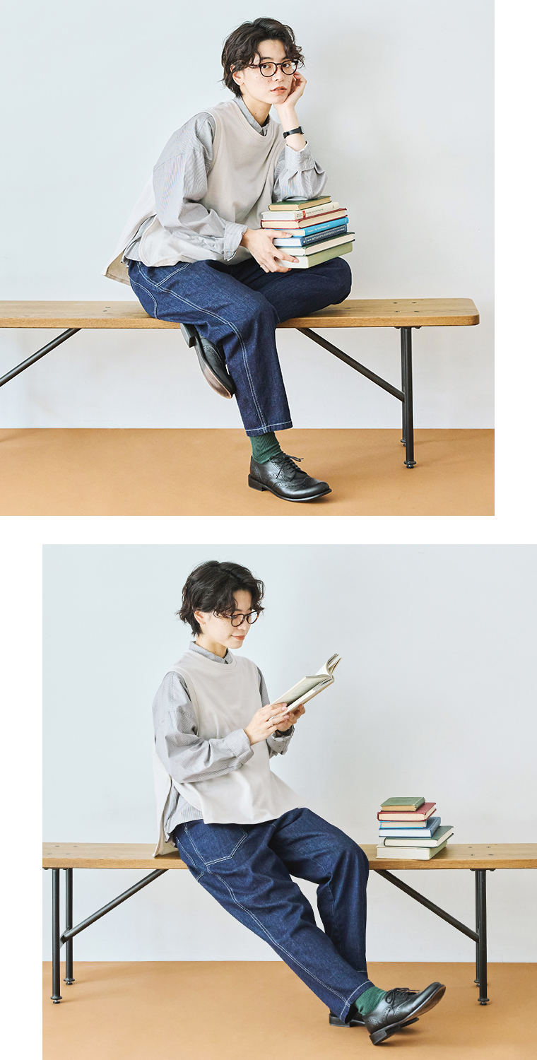 【 NORTHERN TRUCK 】デニムカーゴワークパンツ スタイル03 全身コーディネート座り