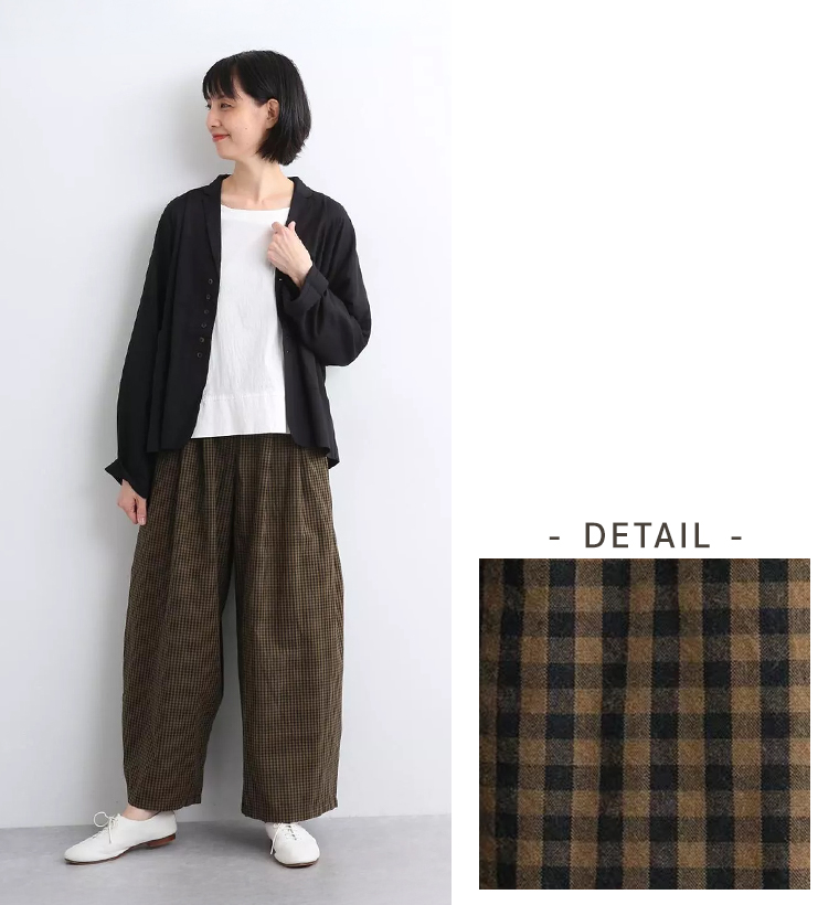 UNPLE ワッシャーローンサイドタックパンツ 全身と柄寄り