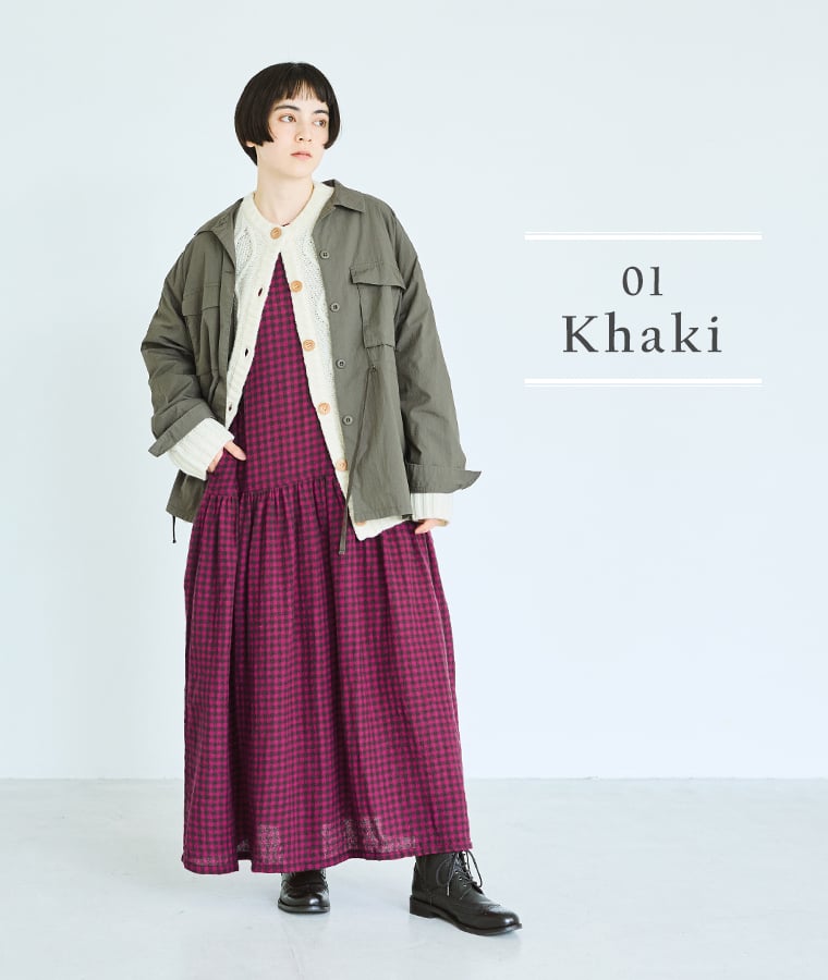 【 ichi 】コットンナイロンシャツブルゾン カーキ