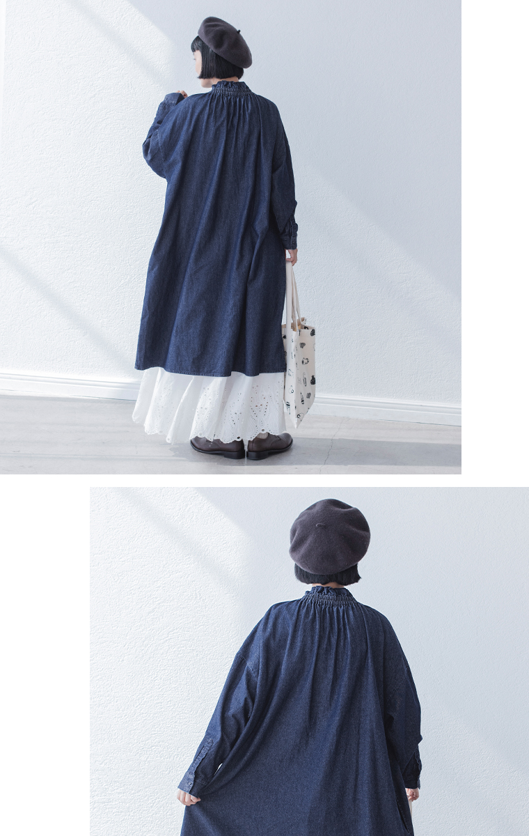 LUPILIEN by natulan　別注　フリルカラーデニムワンピース　ペチパンツのレイヤード　後ろ姿