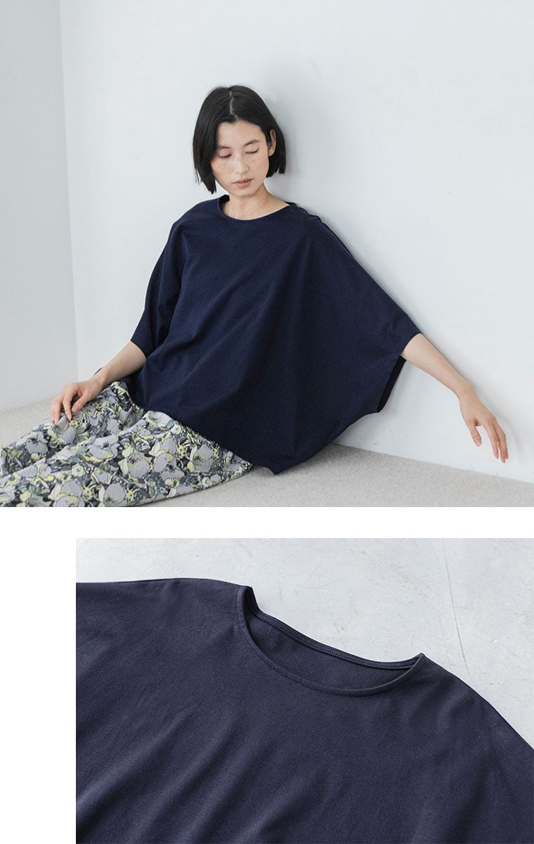 caloom 　シルケットポンチドルマンカットソーネイビー　シルエット　ディテール