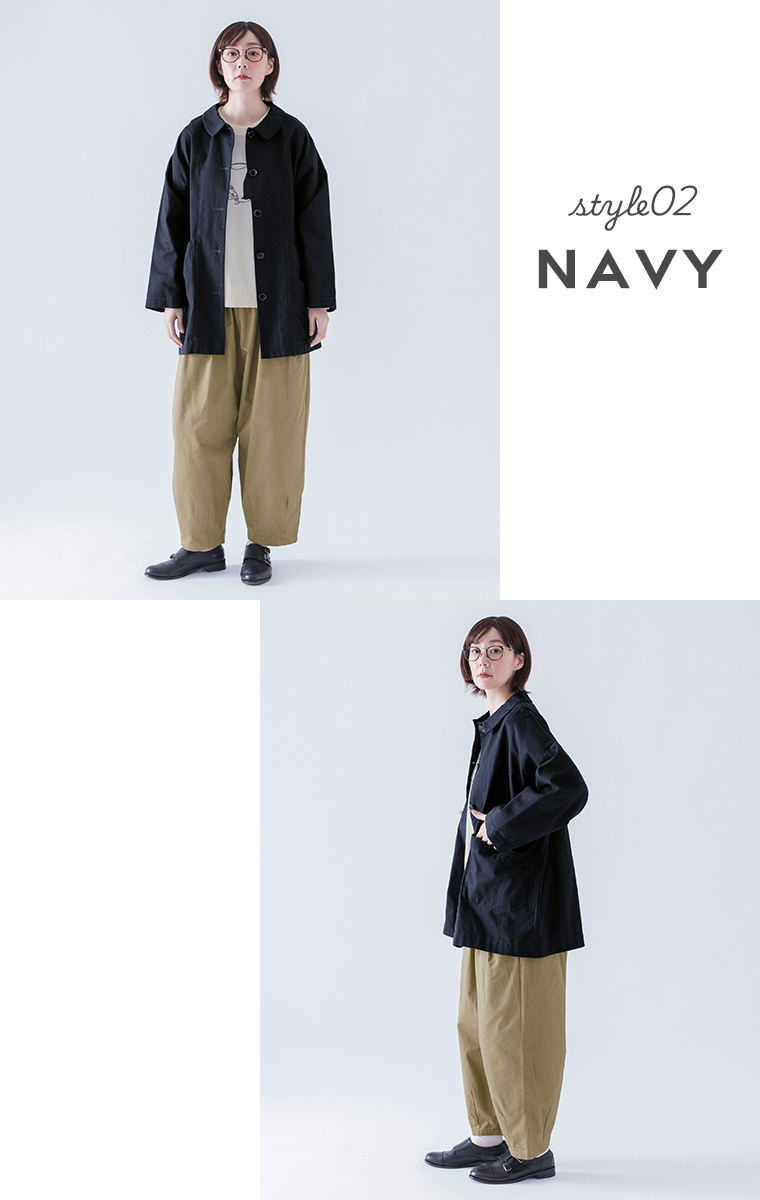 &yarn 丸襟カバーオール ネイビー