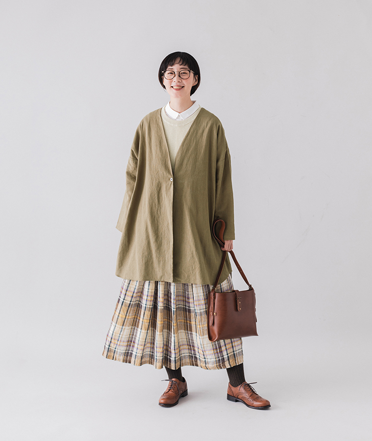 &yarn リネンコットンロング羽織りジャケット ベージュ