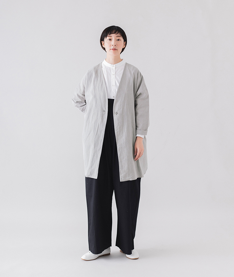 &yarn リネンコットンロング羽織りジャケット ライトグレー