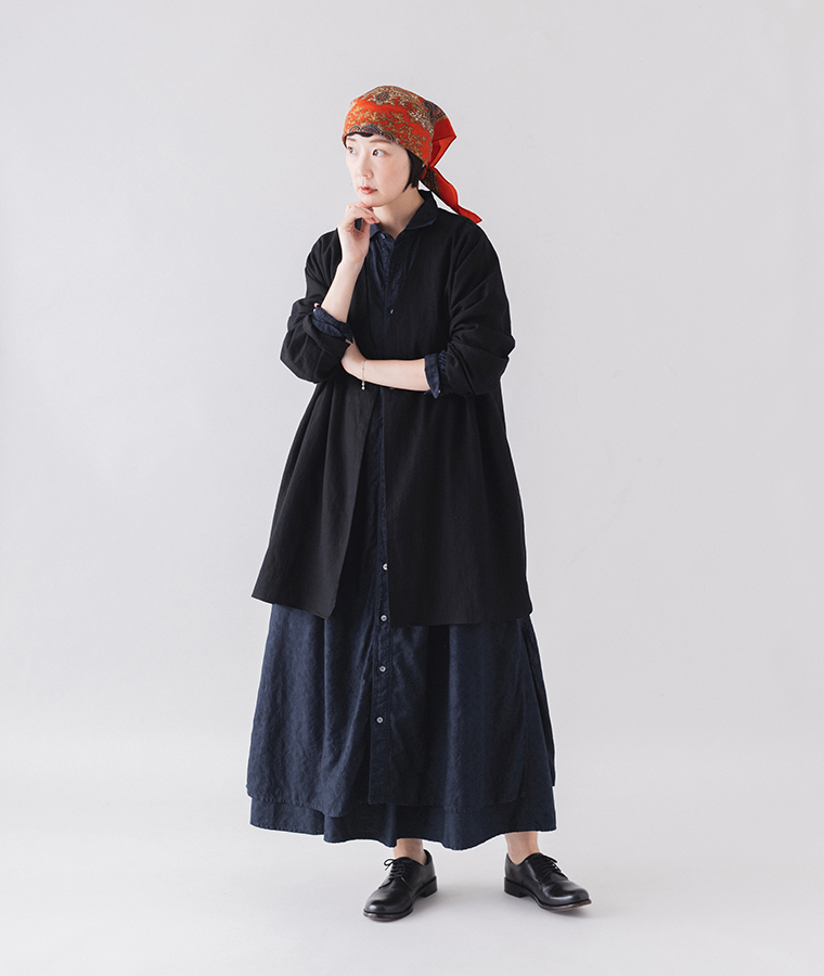 &yarn リネンコットンロング羽織りジャケット ブラック