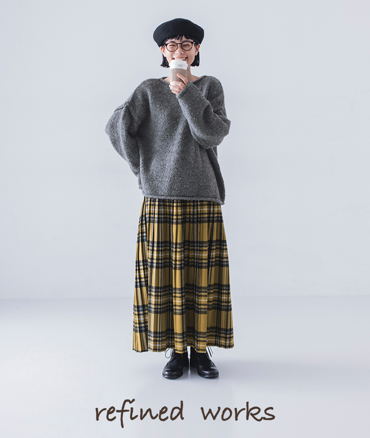 refined works 起毛チェックプリーツスカート