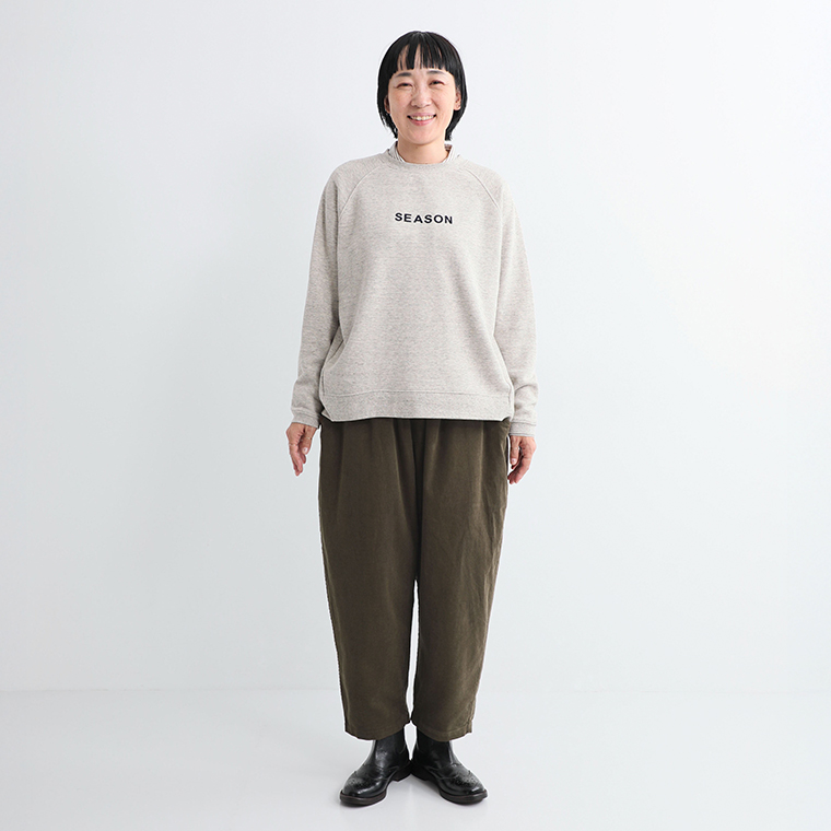 ista-ire 着丈選べる 細畦コーデュロイよくばりパンツ カーキ FT 着用イメージ