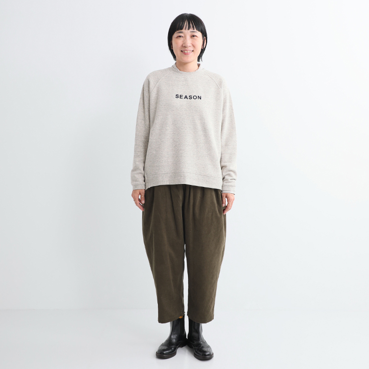 ista-ire 着丈選べる 細畦コーデュロイよくばりパンツ カーキ 着用イメージ
