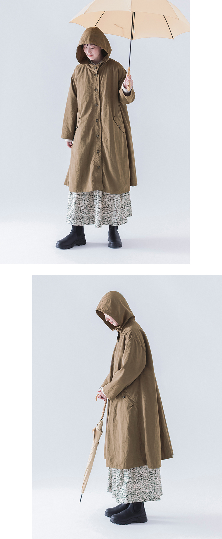 &yarn撥水フーテッドコートブラウンのカラー