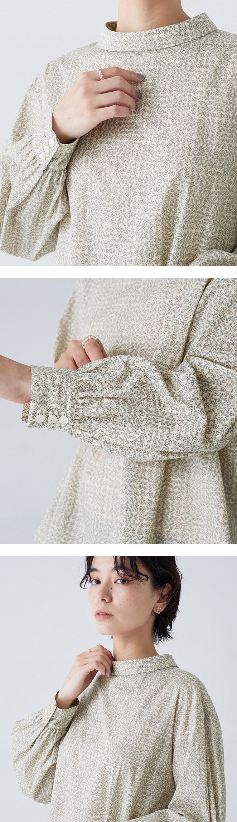 &yarn リバティ花柄ブラウスグレーの生地