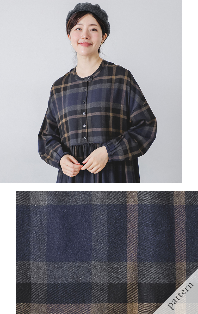 【 m.n 】ネルウエスト切替長袖ギャザーワンピース＜ショート丈＞ 上半身寄り＆生地寄りカット