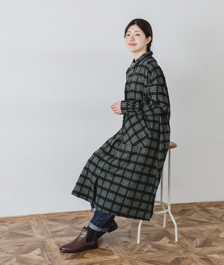 【 LUPILIEN 】モールチェックシャツワンピース 全身コーディネート