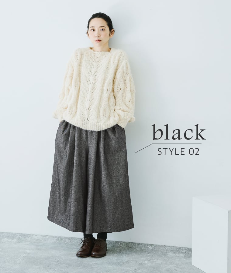 08Mab 別注｜コットンリネンデニムワイドパンツ 白ニット合わせ
