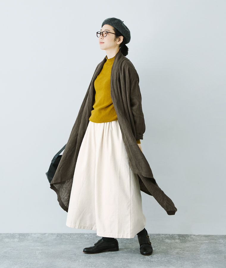 08Mab 別注｜コットンリネンデニムワイドパンツ オフホワイト 全身横