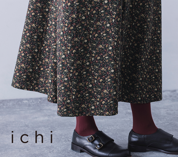 シックに華やぐ繊細なデザイン【 ichi 】コーデュロイ フラワーワンピース