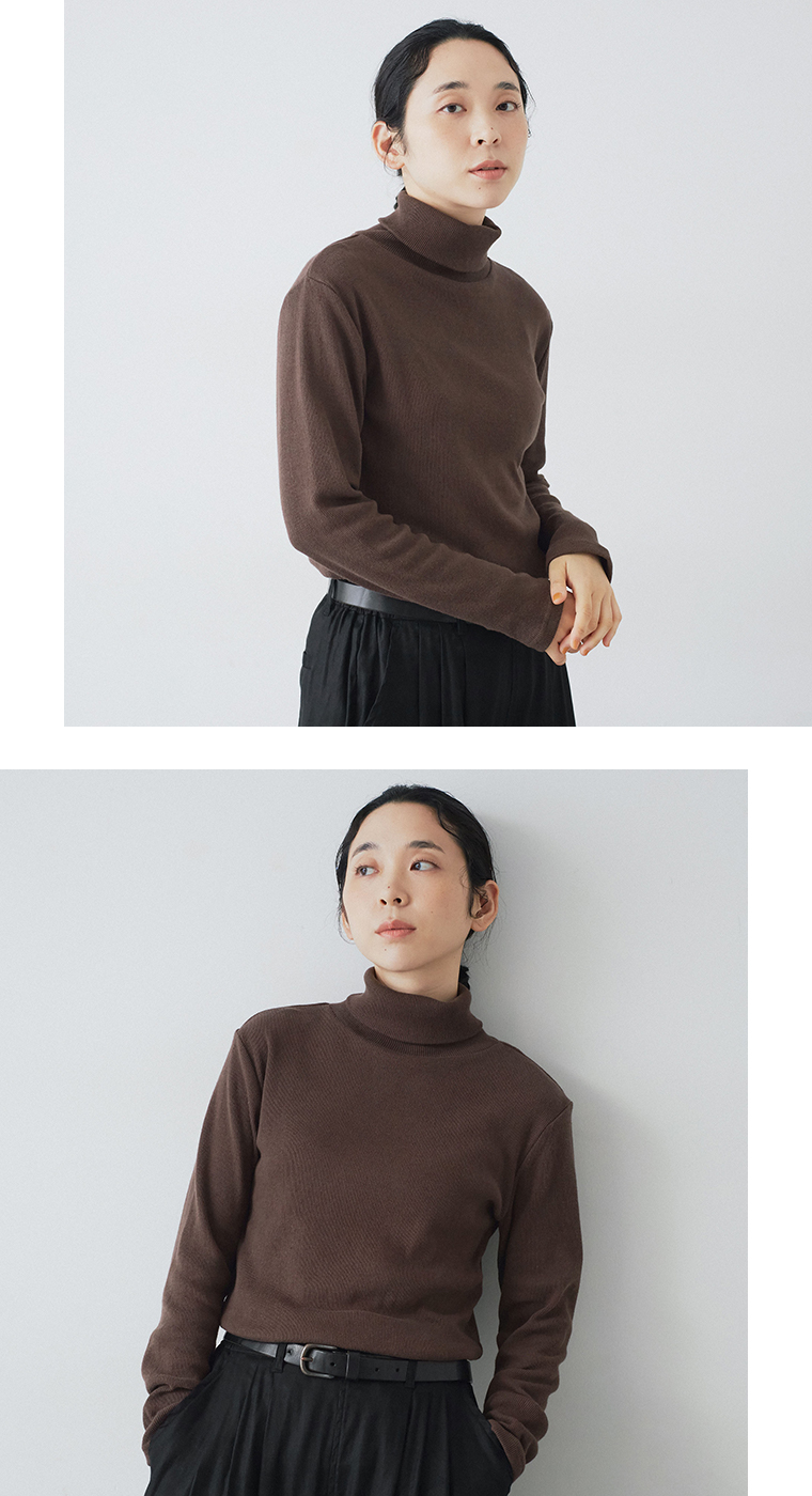 【 &yarn 】わたしの定番タートルネック ブラウン 正面トップス寄り