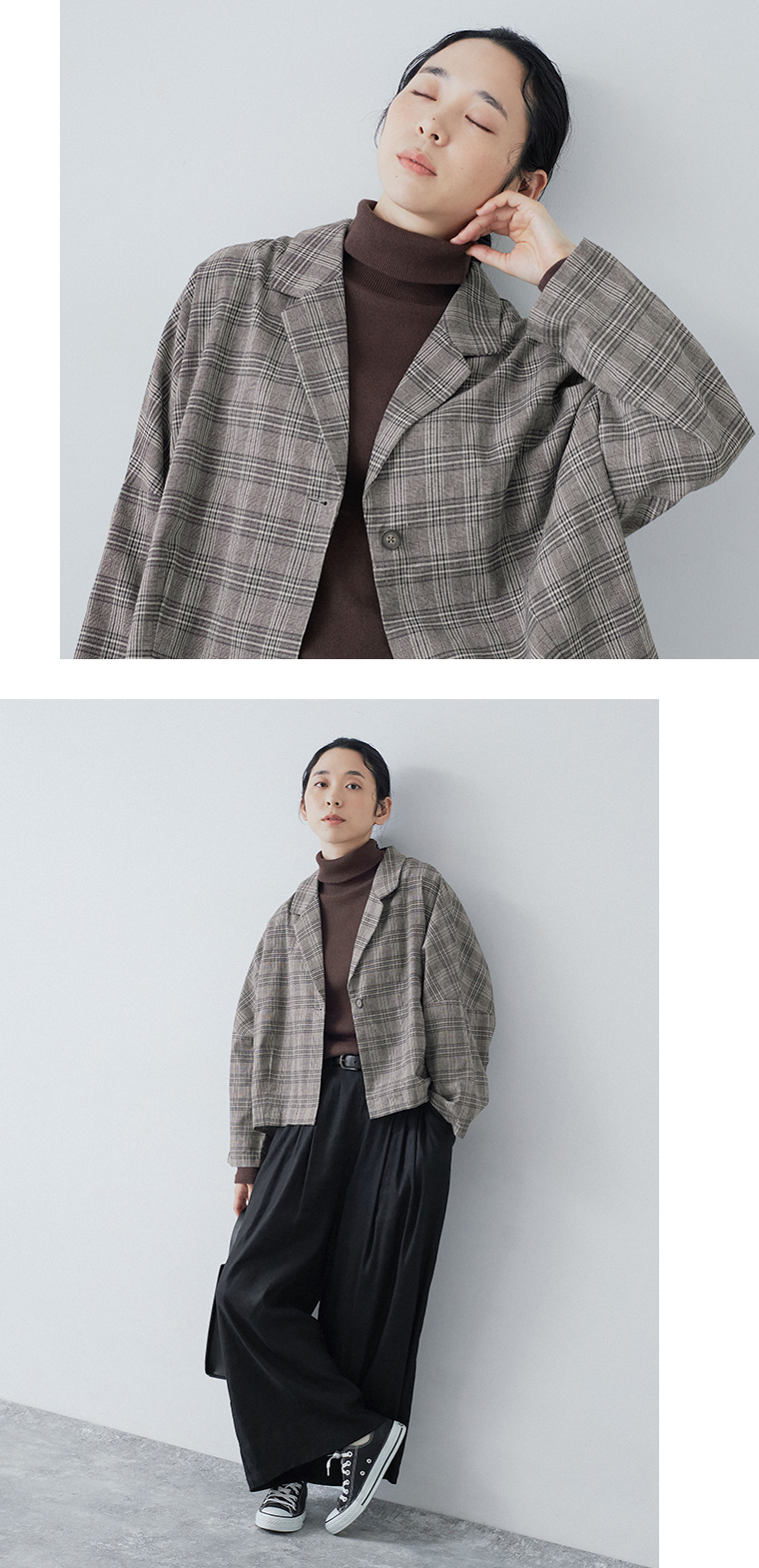 【 &yarn 】わたしの定番タートルネック ブラウン ジャケット羽織り