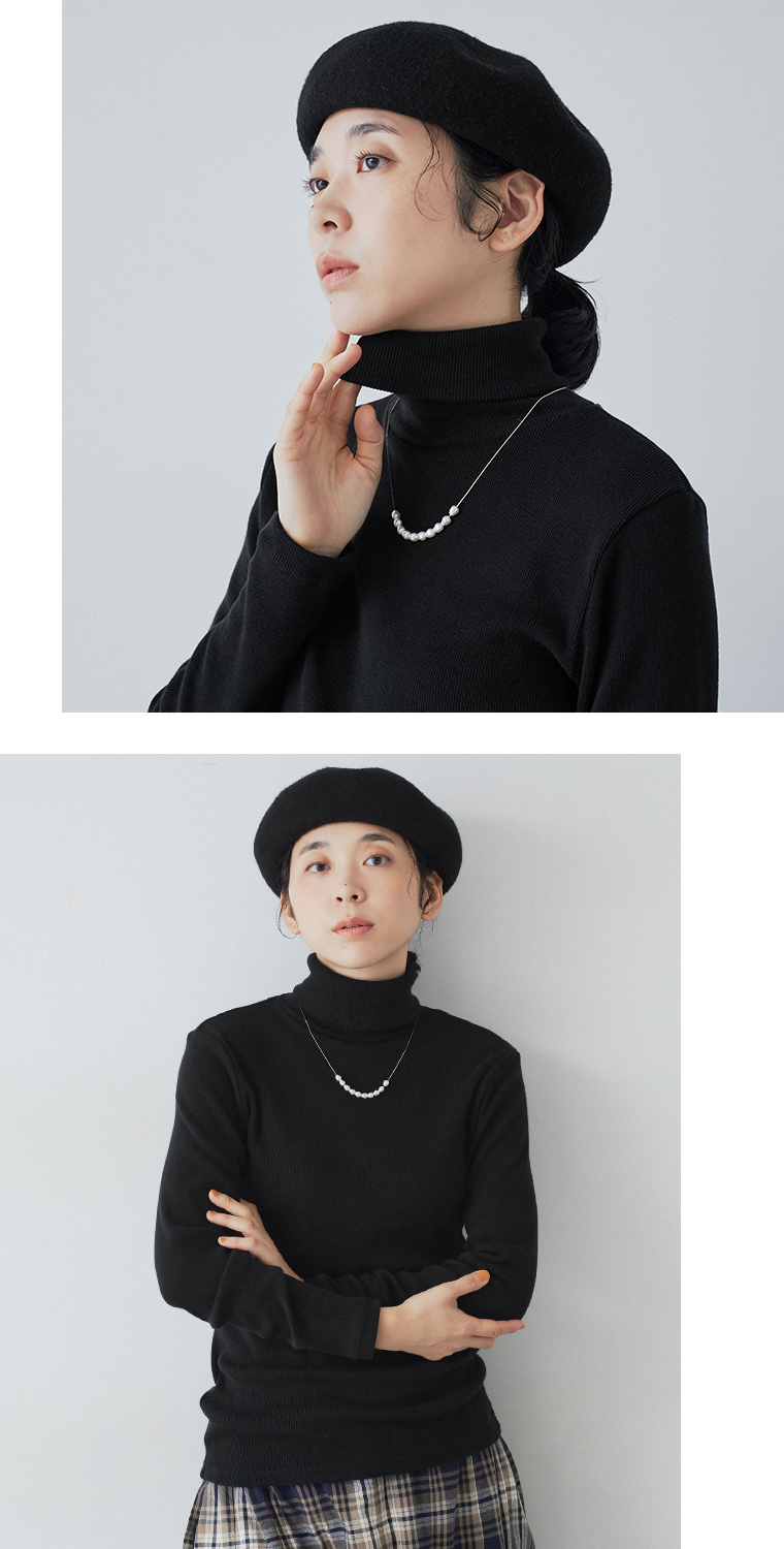 【 &yarn 】わたしの定番タートルネック ブラック ネックレス合わせ