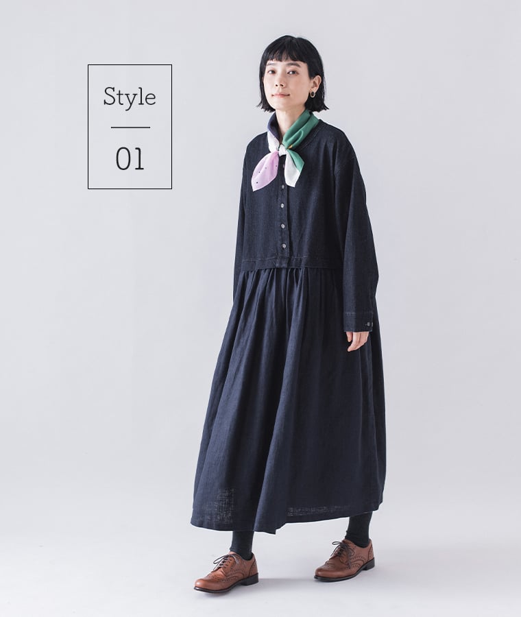&yarn デニムドッキングワンピース(きれいめ)のコーディネート
