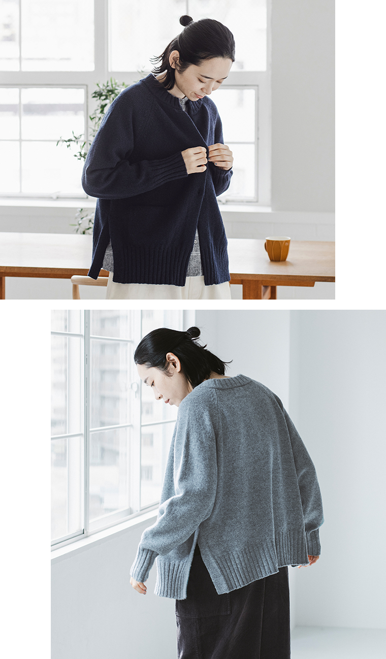 Bliss bunch ラムナイロン 2釦サイドスリットラグランカーディガン