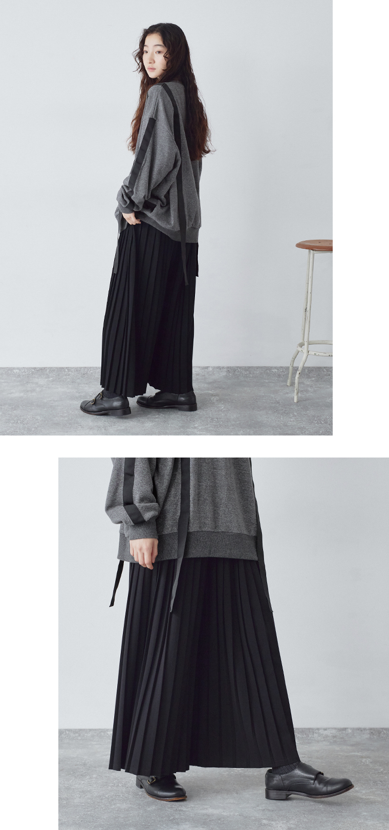 koibitomisaki プリーツパンツ(ブラック)の全身斜めと下半身斜め