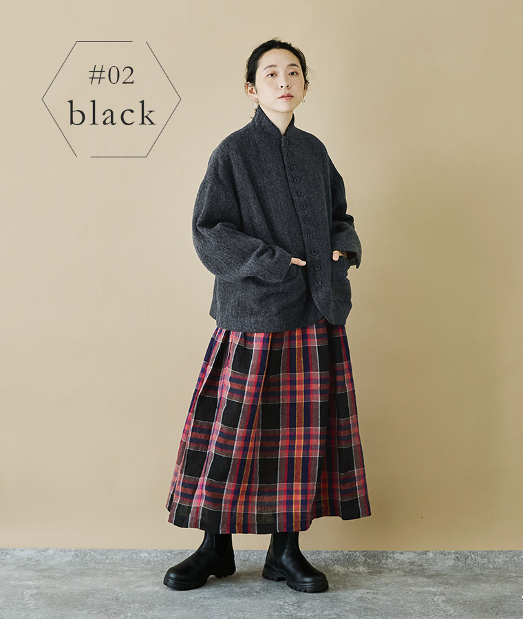 ICHI Antiquit?s ウールヘリンボーンジャケット ブラック チェック合わせ