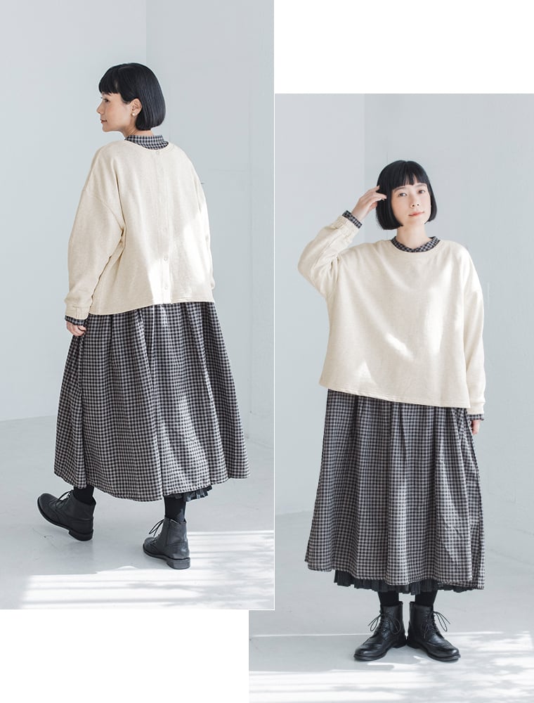 LUPILIEN by natulan  別注　福袋　裏毛スナップボタン2wayカーディガン　前後着　全身イメージ