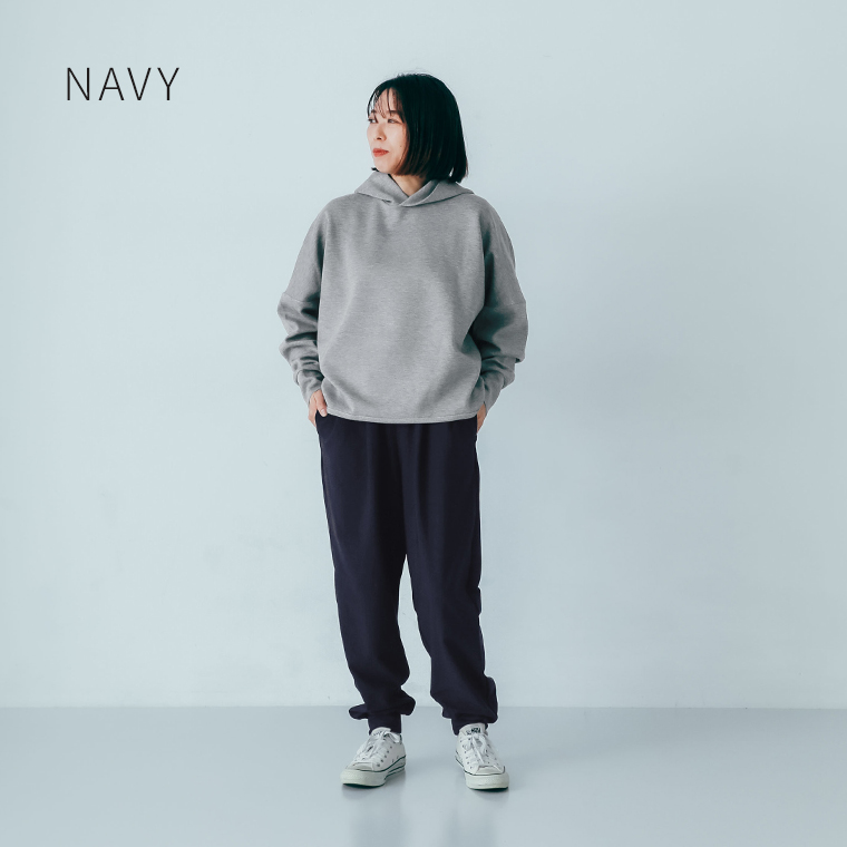 caloom  ストレッチジョガーパンツ　ネイビー　パーカーコーデ