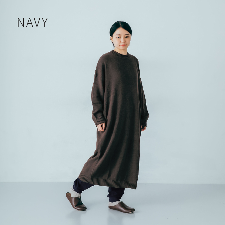 caloom  ストレッチジョガーパンツ　ネイビー　ワンピースコーデ