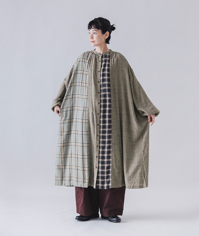 so レーヨンウールガーゼヨークワンピース チェックミックス  全身前柄見せ