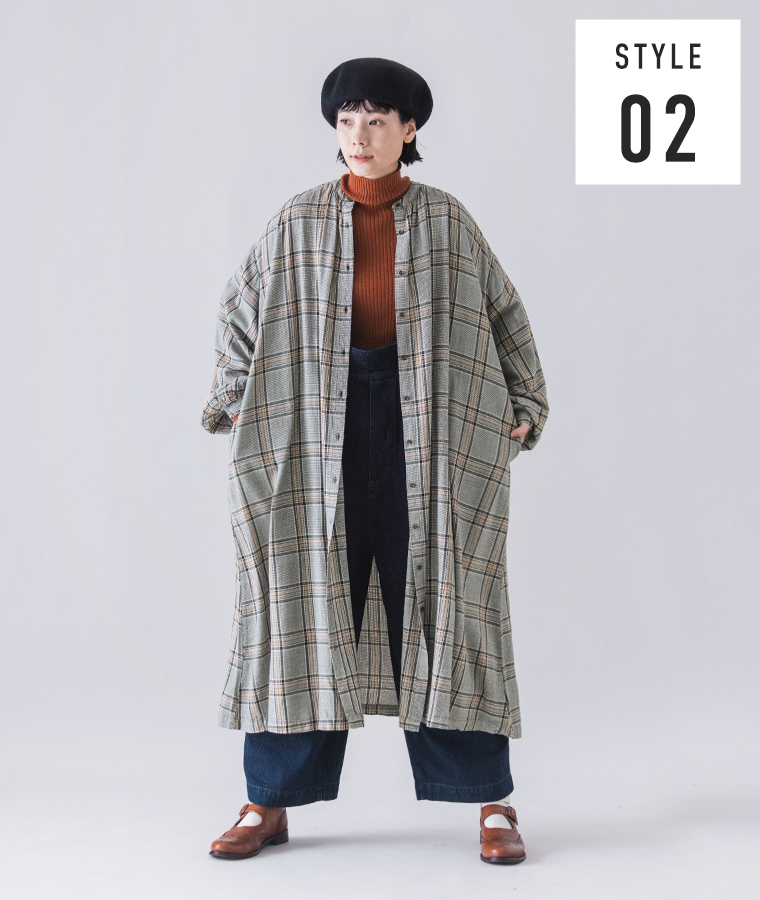 so レーヨンウールガーゼヨークワンピース ブラウングレンチェック