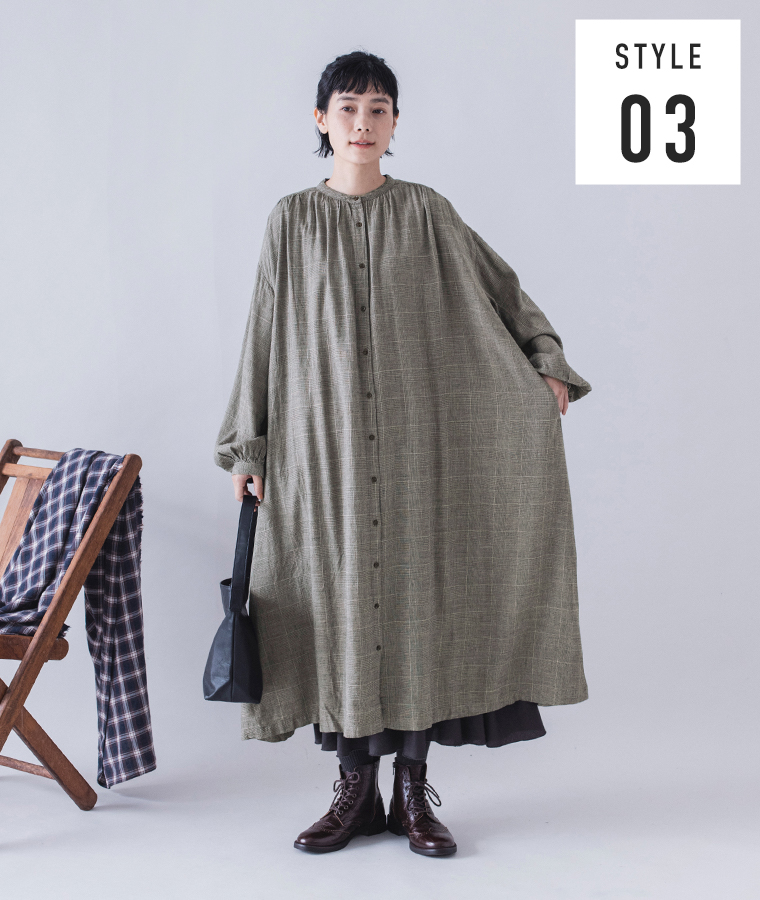 so レーヨンウールガーゼヨークワンピース ベージュグレンチェック