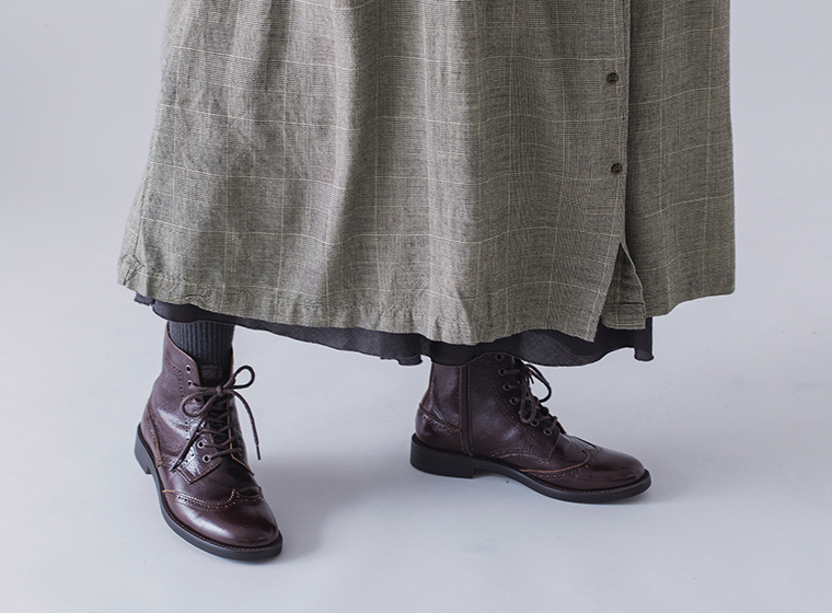 so レーヨンウールガーゼヨークワンピース ベージュグレンチェック 裾寄り