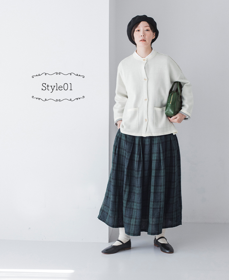 &yarn 裏地配色ニットカーディガン(アイボリー)のコーディネート