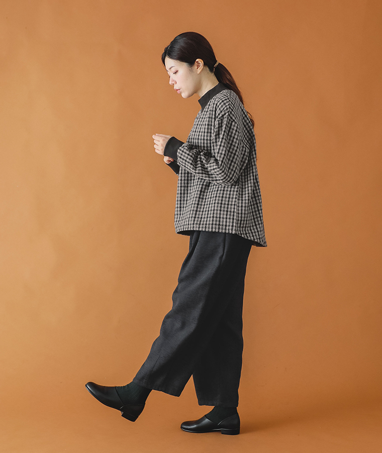 【 le colis 】フェイクウールチェック×ニットソードロストヘムプルオーバー 全身コーディネート