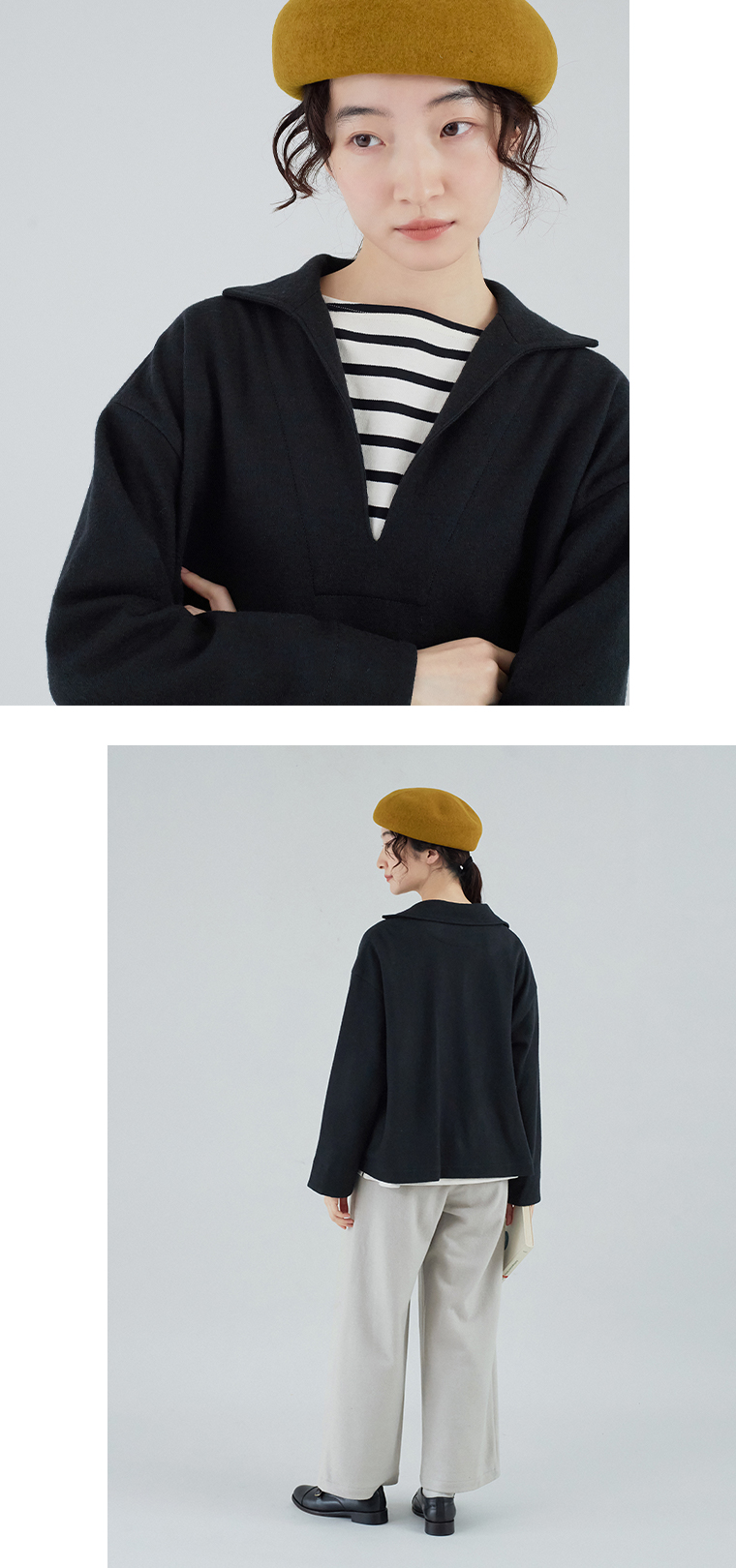 Vent d'ouest セーラーカラートップス(ネイビー)の襟元寄りと全身後ろ