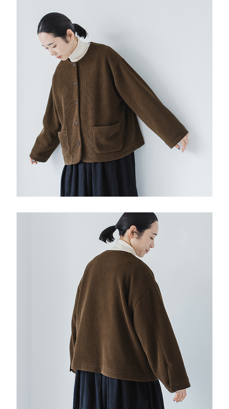 &yarn コットン太畝コーデュロイ ジャケット　前と後ろの寄り