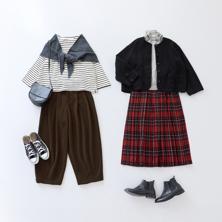 &yarn コットン太畝コーデュロイ ジャケットとパンツ　着こなしアレンジ