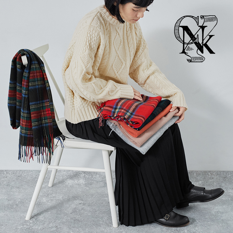 CNK 洗えるウールタータンチェックマフラー
