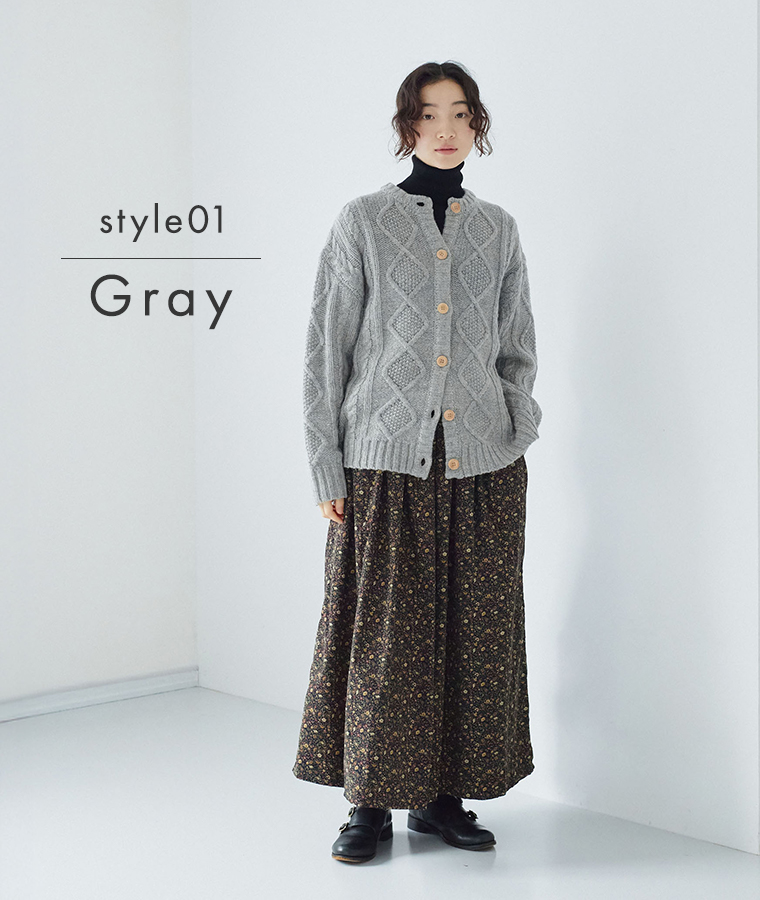 【 ichi 】シェットランドウールカーディガン グレー