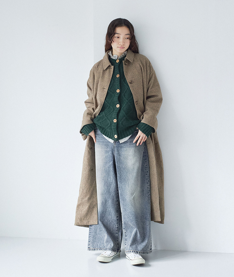 【 ichi 】シェットランドウールカーディガン グリーン コート羽織り