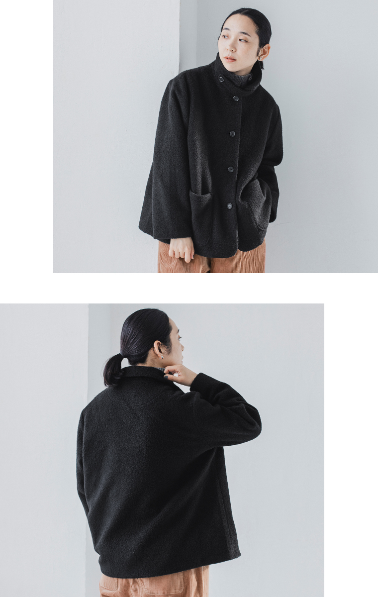 ista-ire  ブークレ　2wayカラーショートコート　上半身寄り　前と後ろ