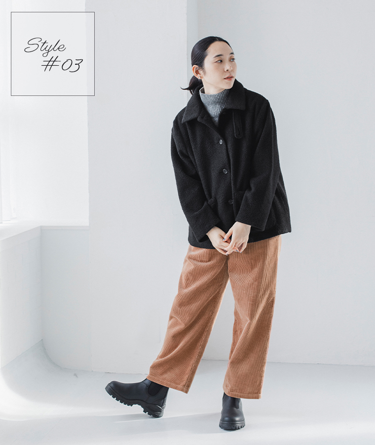 ista-ire  ブークレ　2wayカラーショートコート　ブラックの着こなし