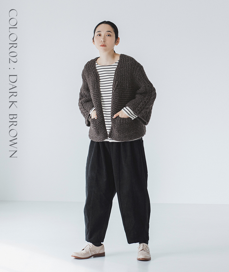 TANG ペルーハイランドウールハンドニットカーディガン ダークブラウン